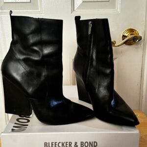 Bleecker & Bond Black Leather Heeled Boots for Women